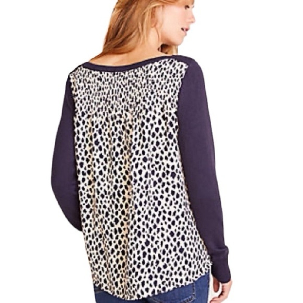 ANN TAYLOR Cheetah Print Back Mixed‎ Media Sweater career office casual M